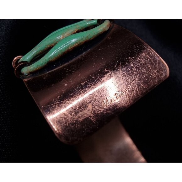 Vintage MATISSE Signed Copper & Green Enamel Cuff Bracelet & Earrings Set - Picture 6 of 7